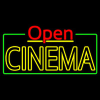Yellow Cinema Open With Border Neon Skilt