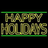Yellow Double Stroke Happy Holidays Neon Skilt