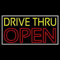 Yellow Drive Thru Open Red Neon Skilt