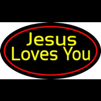 Yellow Jesus Loves You Neon Skilt