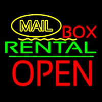Yellow Mail Block Bo  Rental Open 1 Neon Skilt