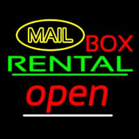 Yellow Mail Block Bo  Rental Open 2 Neon Skilt