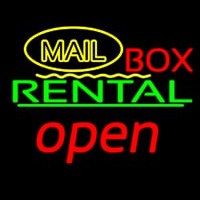Yellow Mail Block Bo  Rental Open 3 Neon Skilt