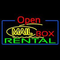 Yellow Mail Block Bo  Rental Open 4 Neon Skilt