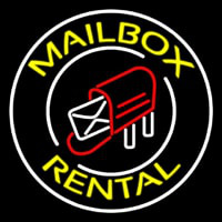 Yellow Mailbo  Rental Block White Circle Neon Skilt