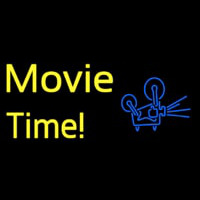 Yellow Movie Time With Logo Neon Skilt