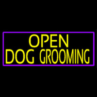 Yellow Open Dog Grooming With Purple Border Neon Skilt