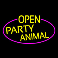 Yellow Open Party Animal Oval With Pink Border Neon Skilt