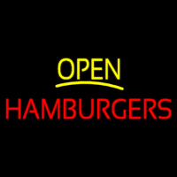 Yellow Open Red Hamburgers Neon Skilt