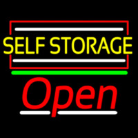 Yellow Self Storage Block With Open 2 Neon Skilt
