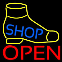 Yellow Shoe Blue Shop Open Neon Skilt