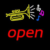 Yellow Trumpet Logo Red Open Neon Skilt