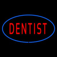 Red Dentist Oval Blue Border Neon Skilt