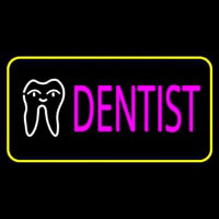 Pink Dentist Tooth Logo Yellow Border Neon Skilt