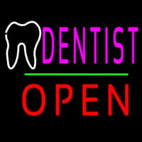Dentist Logo Block Open Green Line Neon Skilt