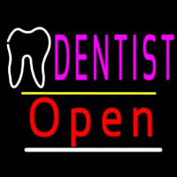 Dentist Logo Open Yellow Line Neon Skilt