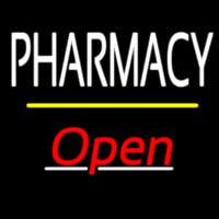 Pharmacy Open Yellow Line Neon Skilt