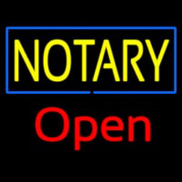 Yellow Notary Blue Border Open Neon Skilt