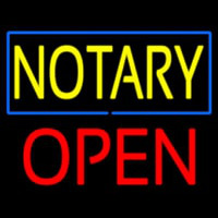 Yellow Notary Blue Border Block Open Neon Skilt