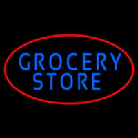 Blue Grocery Store With Red Oval Neon Skilt