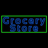 Blue Grocery Store With Green Border Neon Skilt