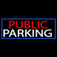Public Parking With Blue Border Neon Skilt