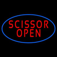 Scissor Open With Blue Border Neon Skilt