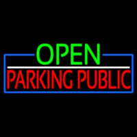 Open Parking Public With Blue Border Neon Skilt