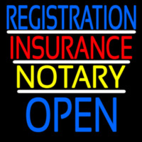 Registration Insurance Notary Open Neon Skilt