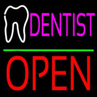 Dentist Logo Block Open Green Line Neon Skilt